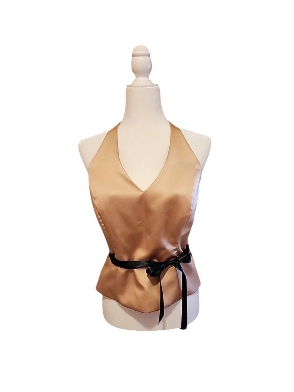 VTG Xscape Womens Halter Top Sz 8 Y2K Satin Coquette Going Out Champagne Gold